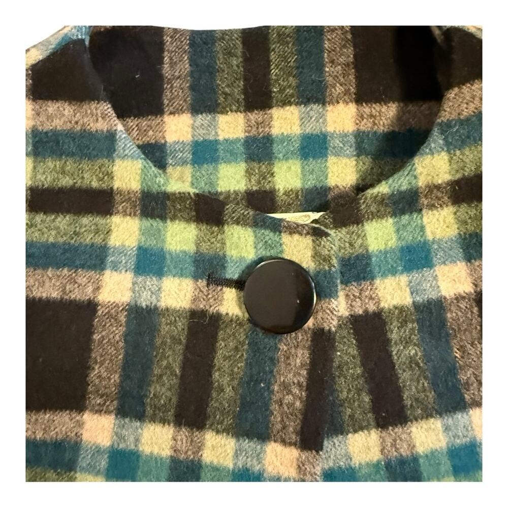 Joe’s Green Blue Plaid Wool Blend Cropped Jacket Lined Coat Retro Cape M - Picture 5 of 10